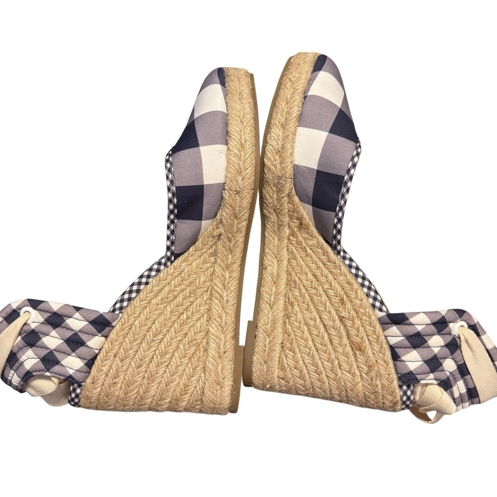 Draper‎ James Navy Gingham Espadrille Wedges Size 8 Ankle Wrap Southern Chic - Picture 8 of 13